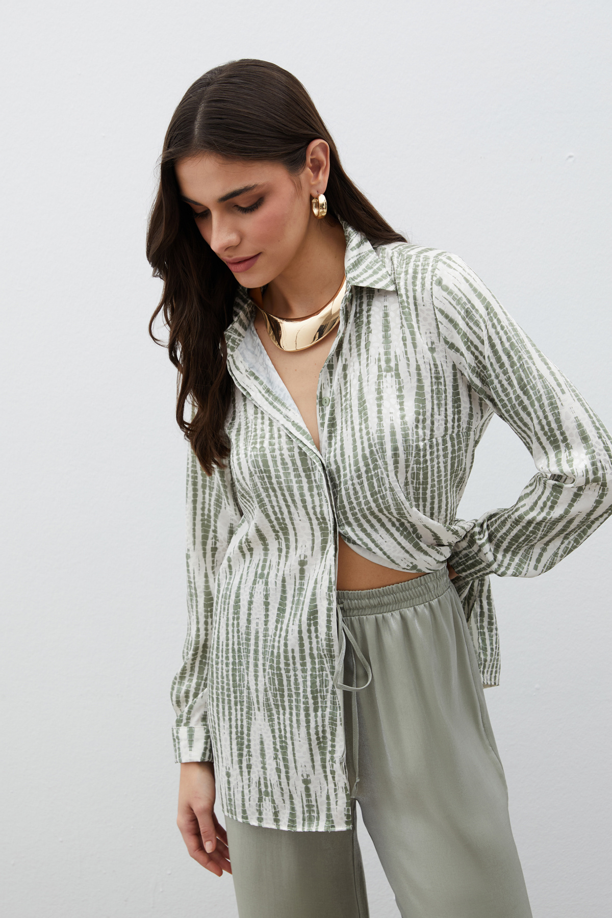 Desenli Salaş Gömlek - HAKİ