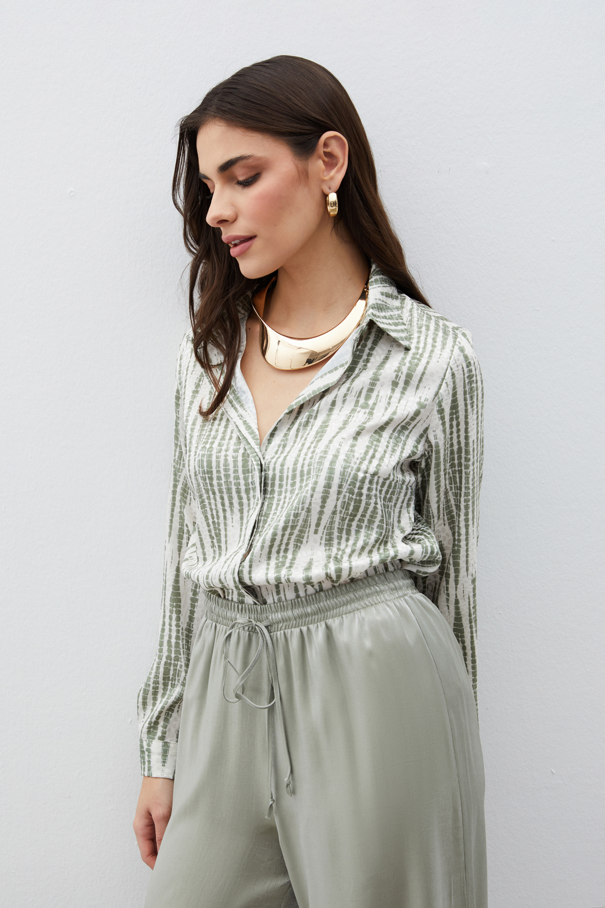 Desenli Salaş Gömlek - HAKİ