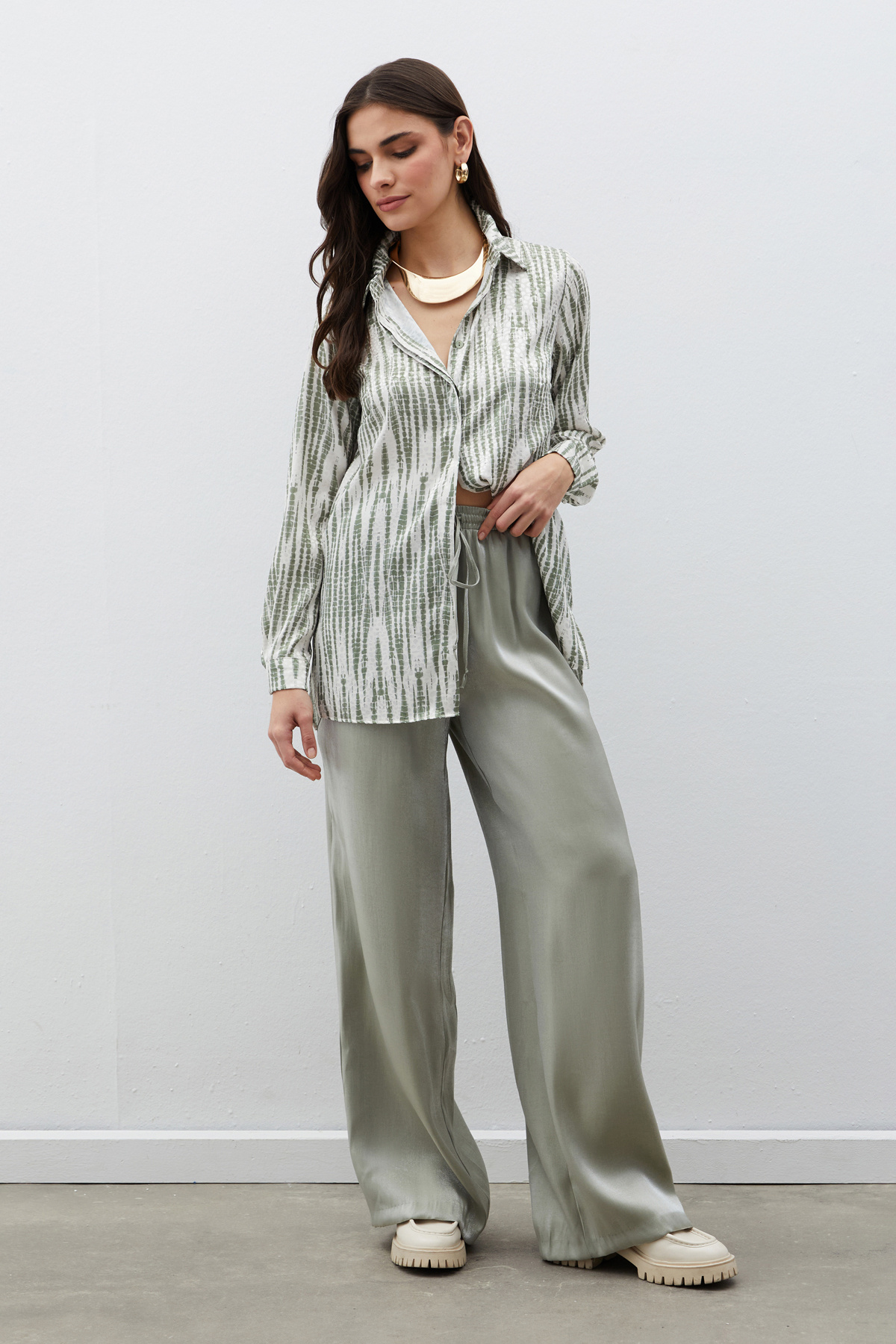 Desenli Salaş Gömlek - HAKİ