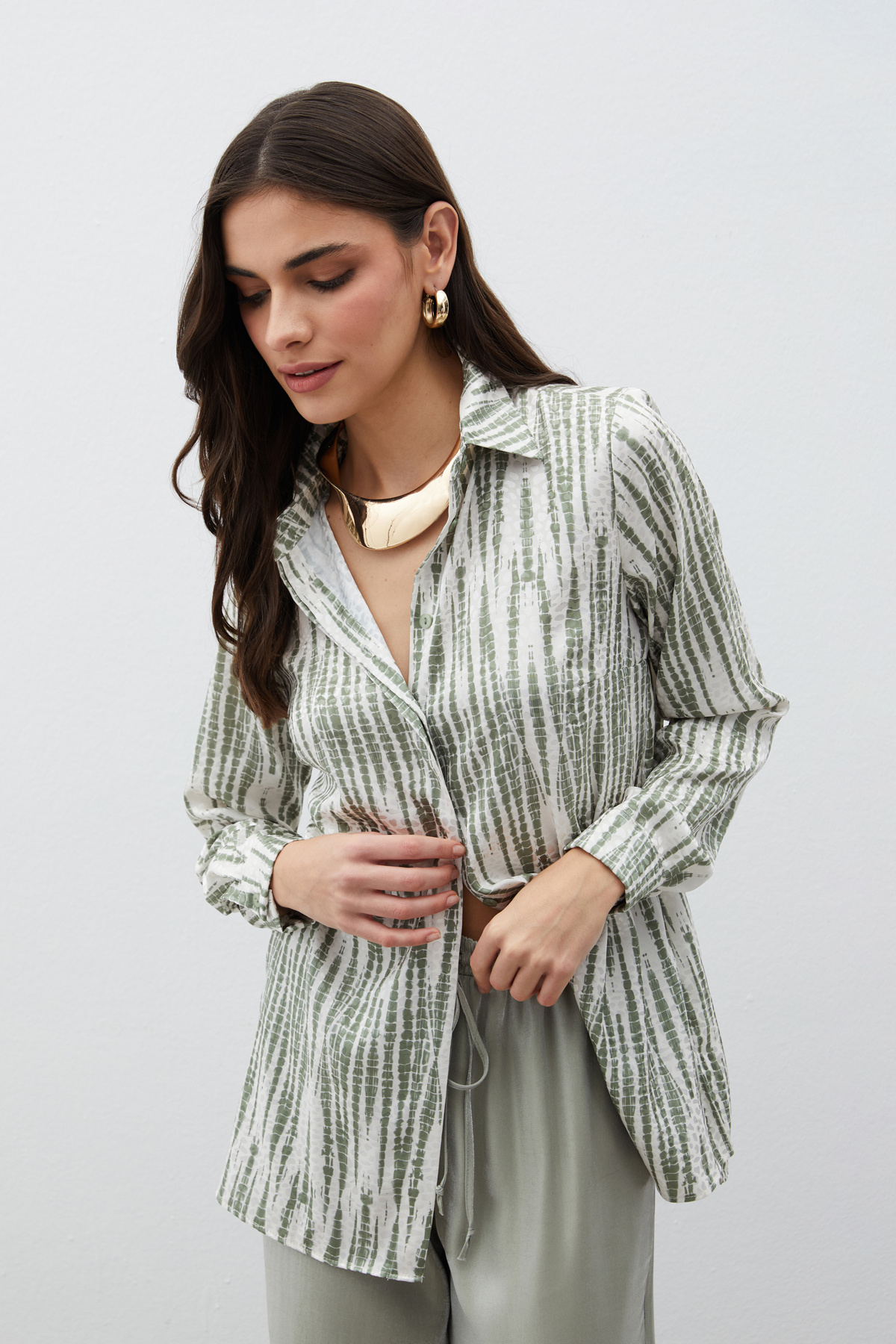 Desenli Salaş Gömlek - HAKİ