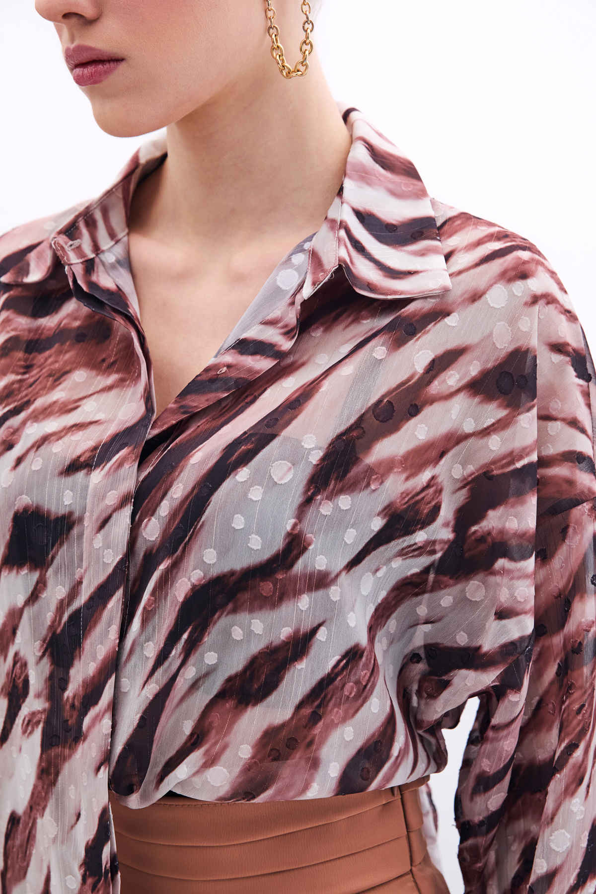 Desenli Salaş Gömlek - Kahve