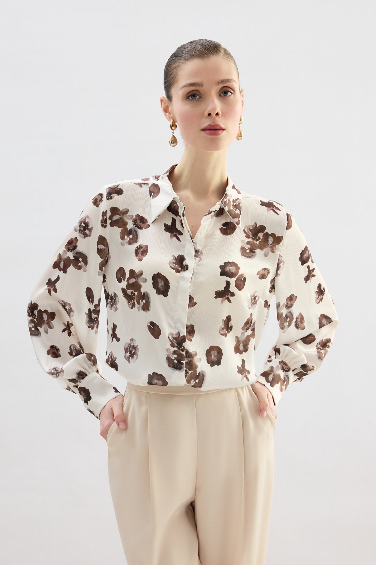 Desenli Salaş Gömlek - Kahve