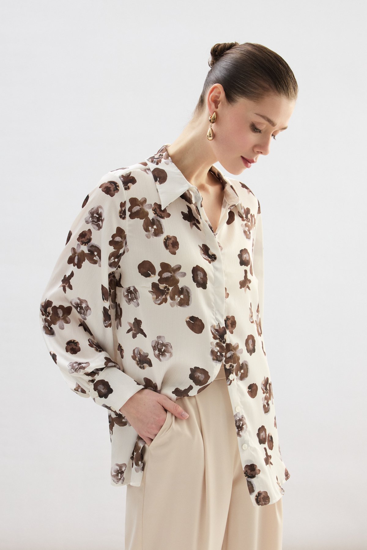 Desenli Salaş Gömlek - Kahve