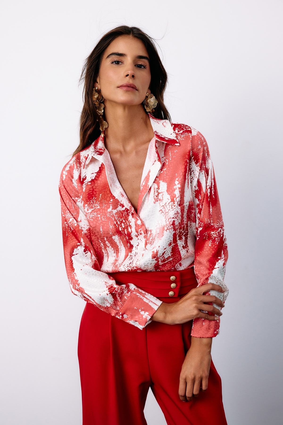 Desenli Salaş Gömlek - KIRMIZI