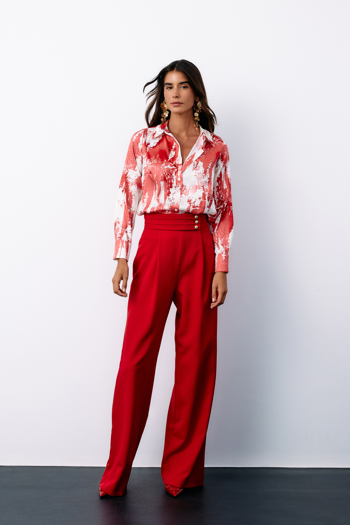 Desenli Salaş Gömlek - KIRMIZI