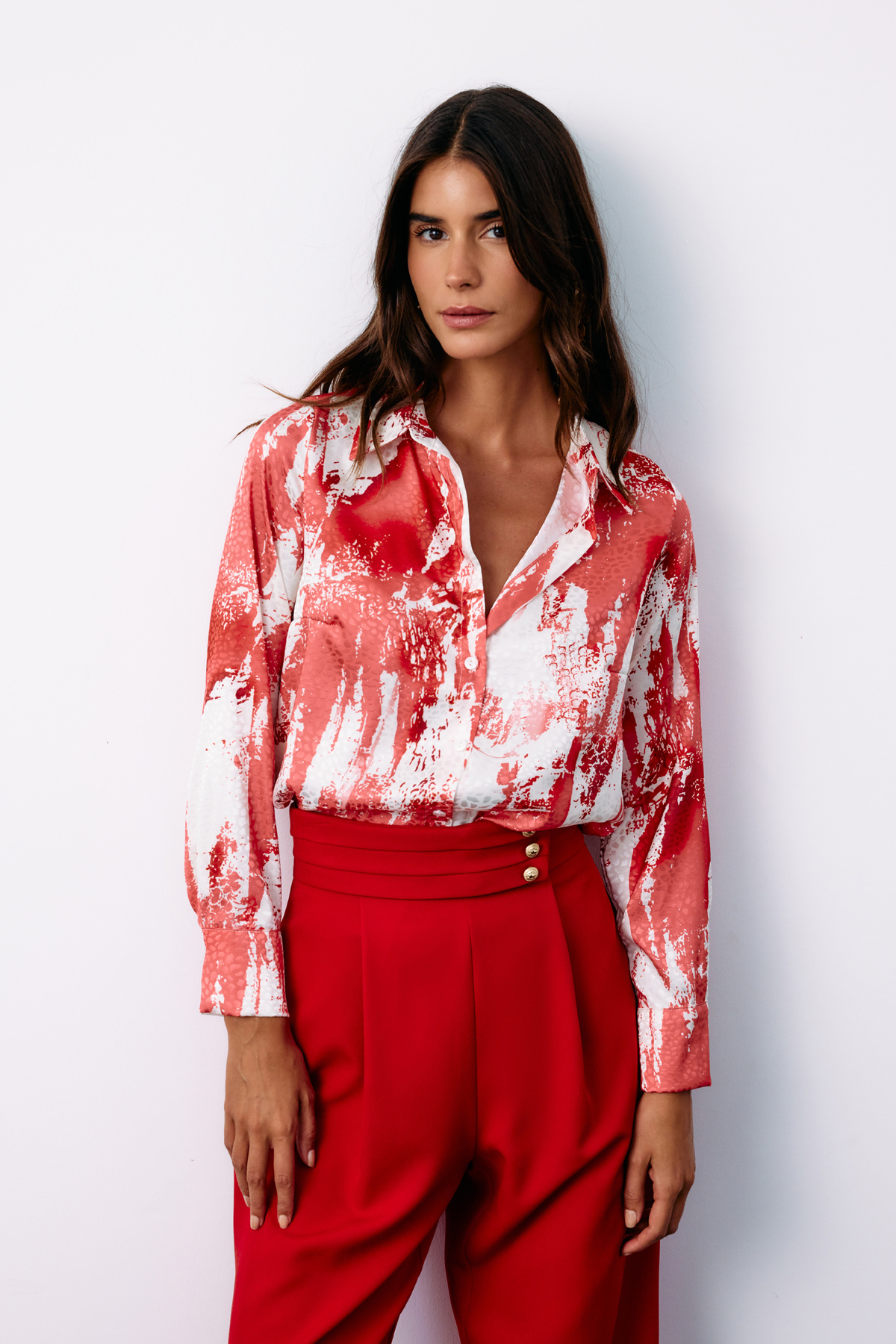 Desenli Salaş Gömlek - KIRMIZI