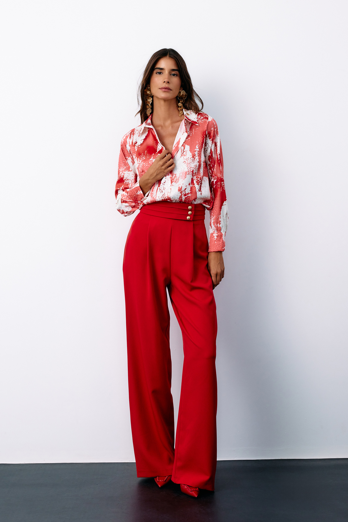 Desenli Salaş Gömlek - KIRMIZI