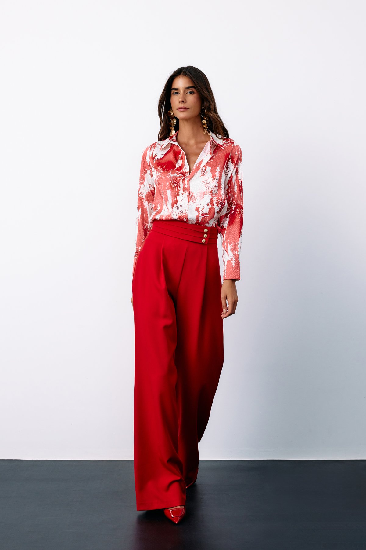 Desenli Salaş Gömlek - KIRMIZI