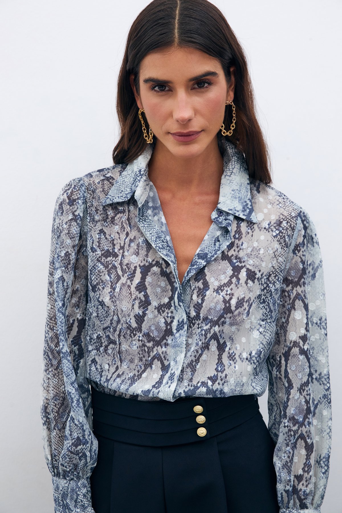 Desenli Salaş Gömlek - Lacivert