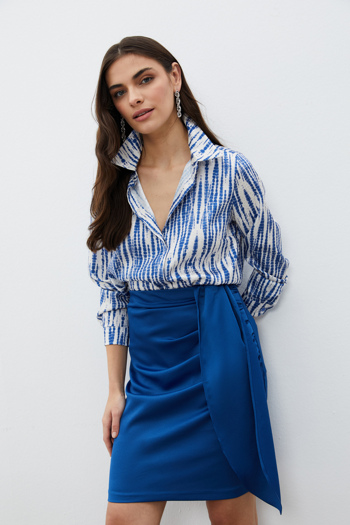 Desenli Salaş Gömlek - LACİVERT