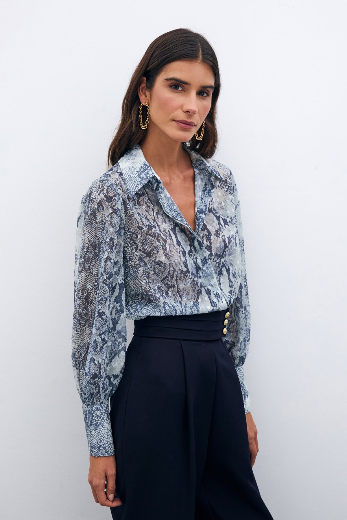 Desenli Salaş Gömlek - Lacivert