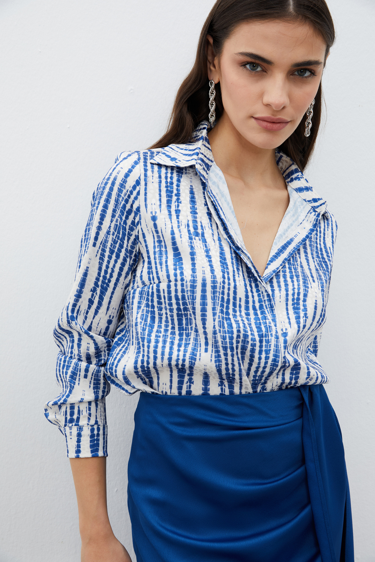 Desenli Salaş Gömlek - LACİVERT