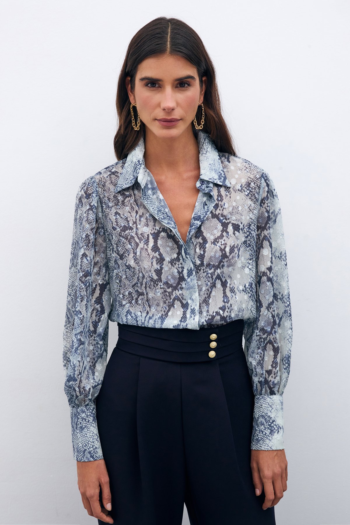 Desenli Salaş Gömlek - Lacivert