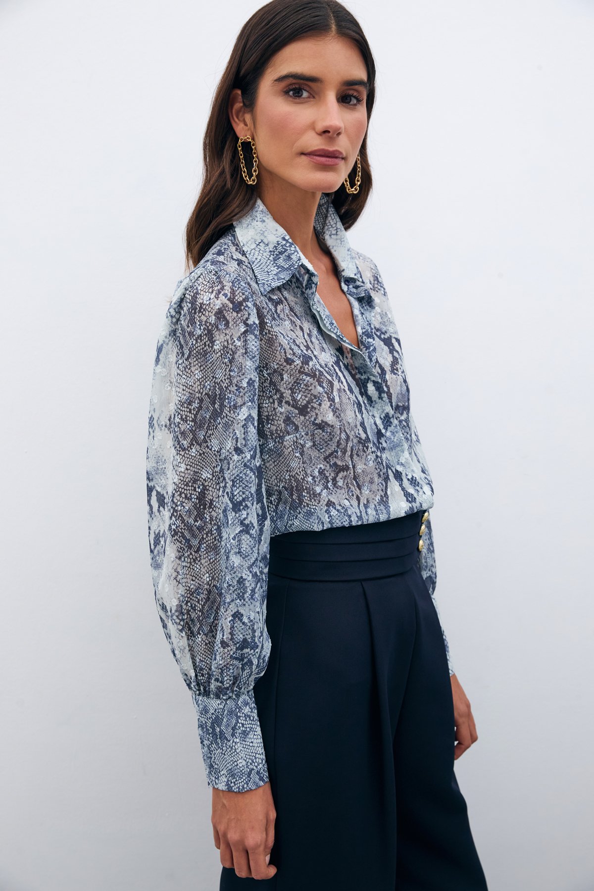 Desenli Salaş Gömlek - Lacivert