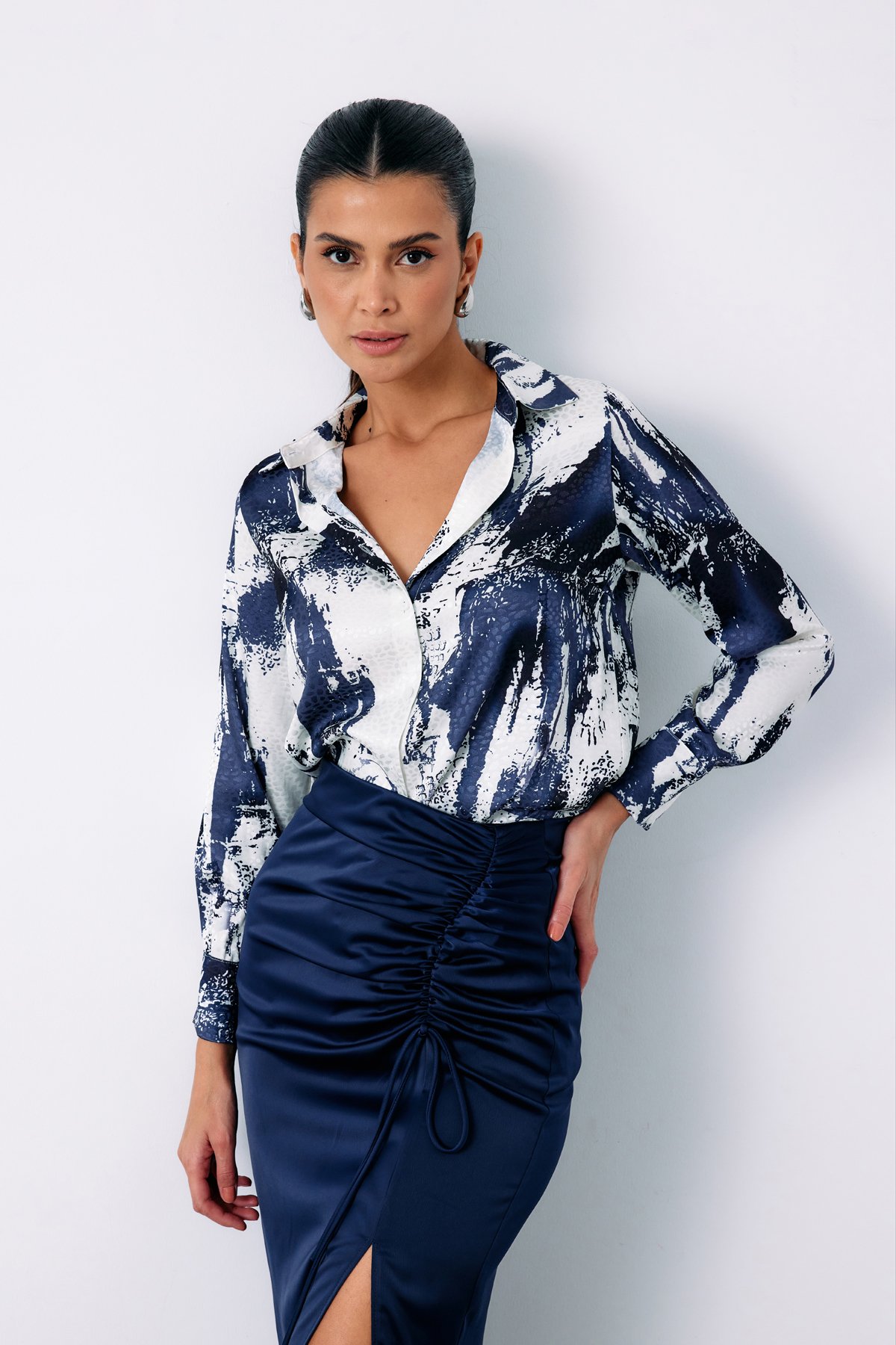 Desenli Salaş Gömlek - LACİVERT