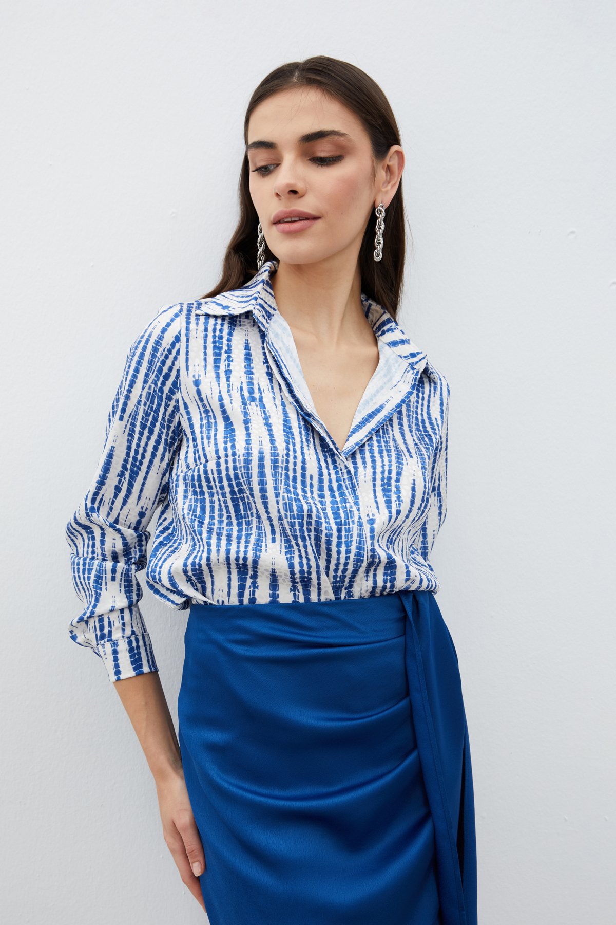 Desenli Salaş Gömlek - LACİVERT