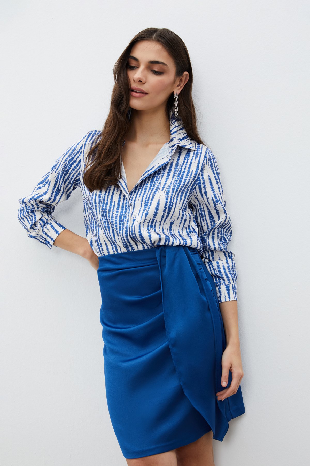 Desenli Salaş Gömlek - LACİVERT