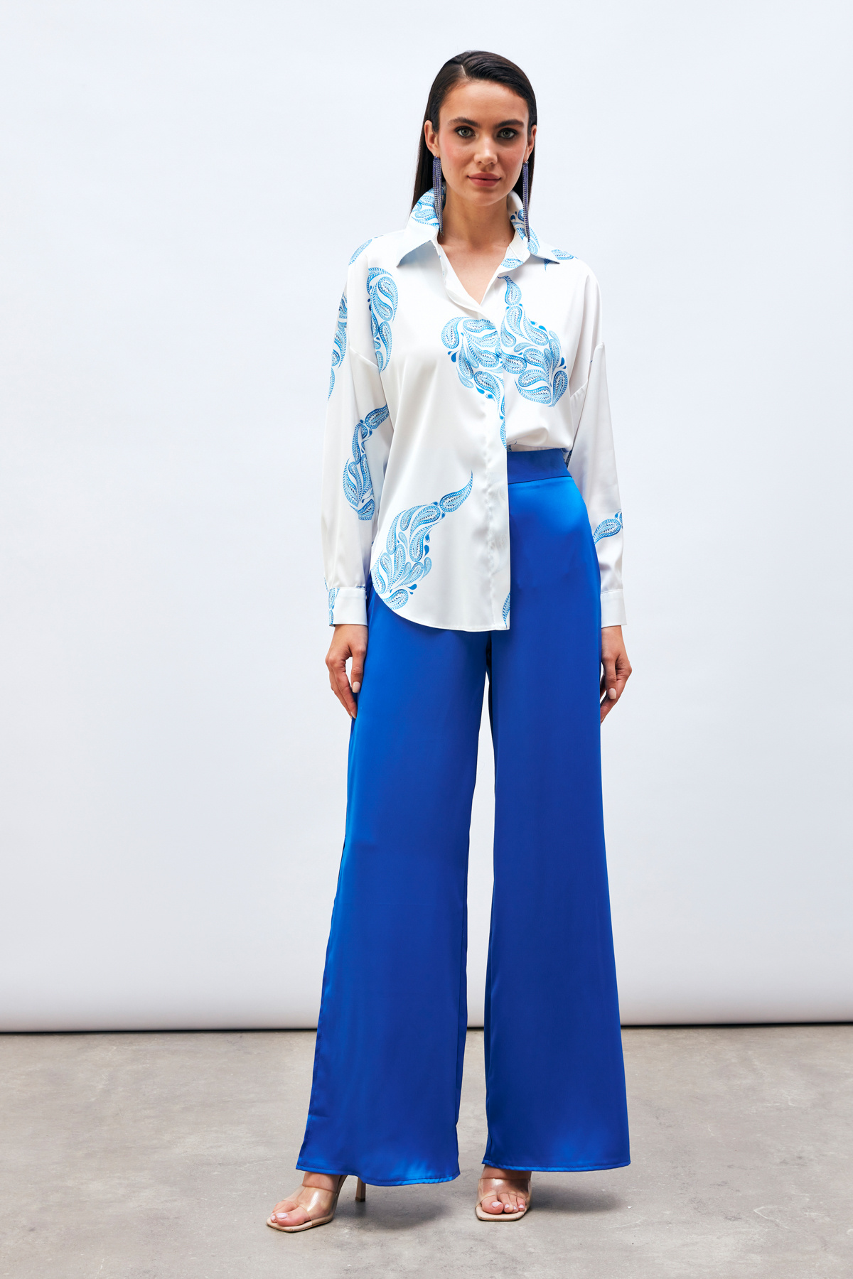 Desenli Salaş Gömlek - MAVİ