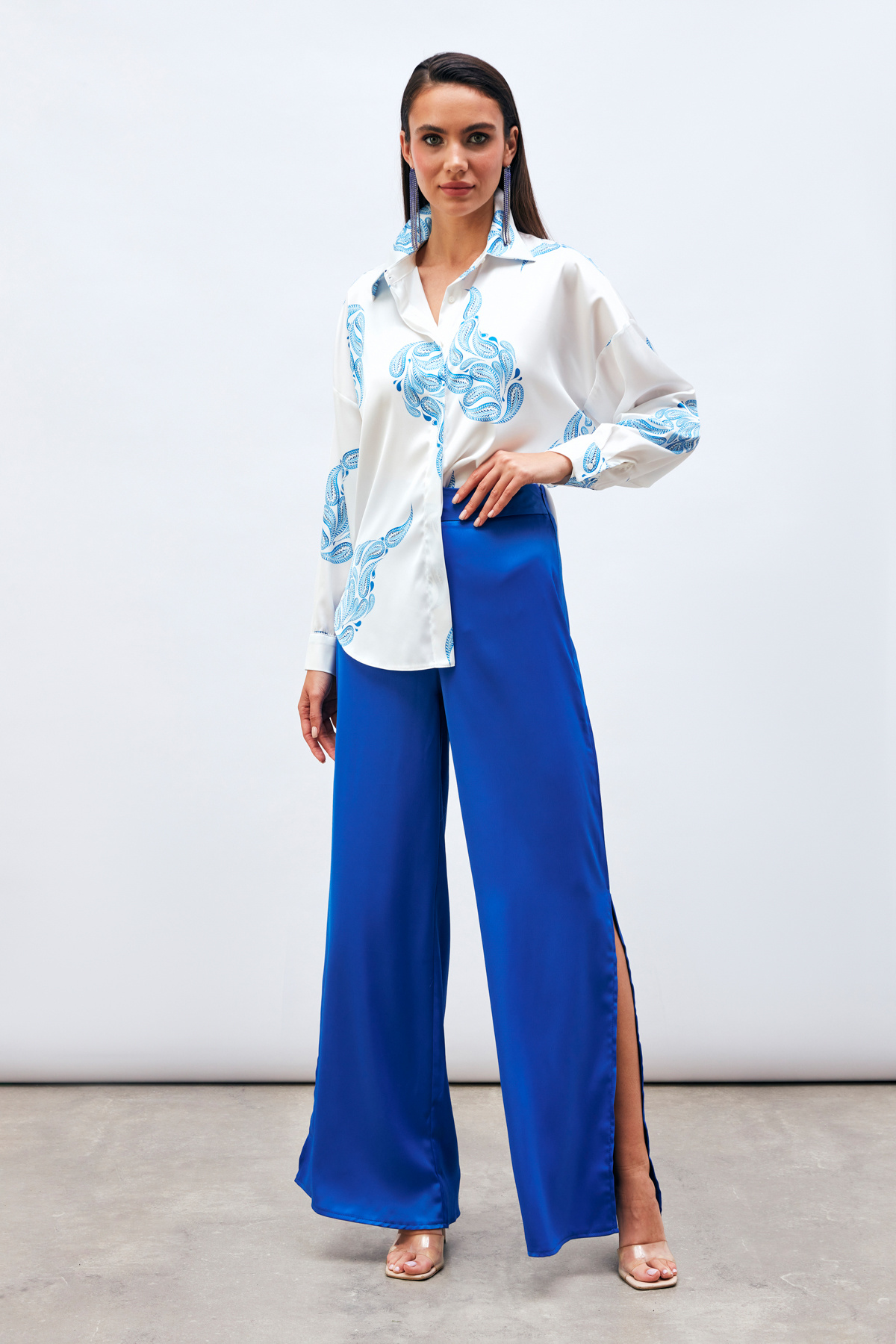 Desenli Salaş Gömlek - MAVİ