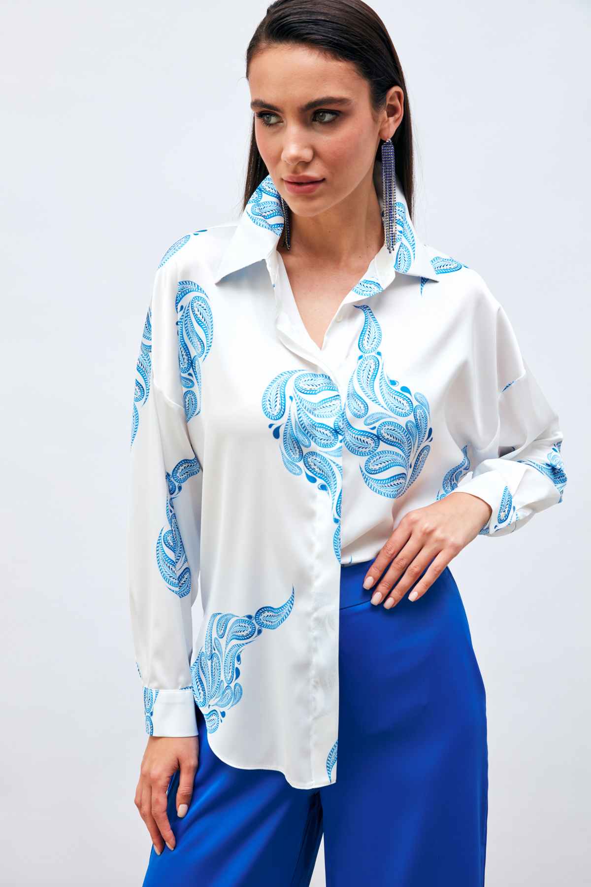 Desenli Salaş Gömlek - MAVİ