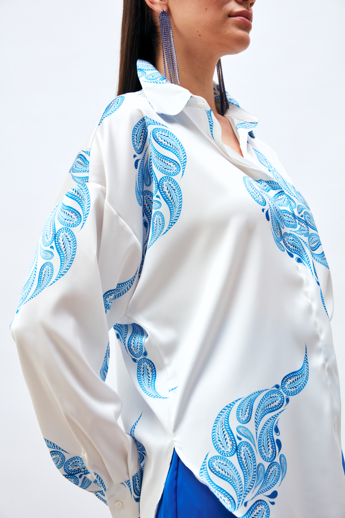 Desenli Salaş Gömlek - MAVİ