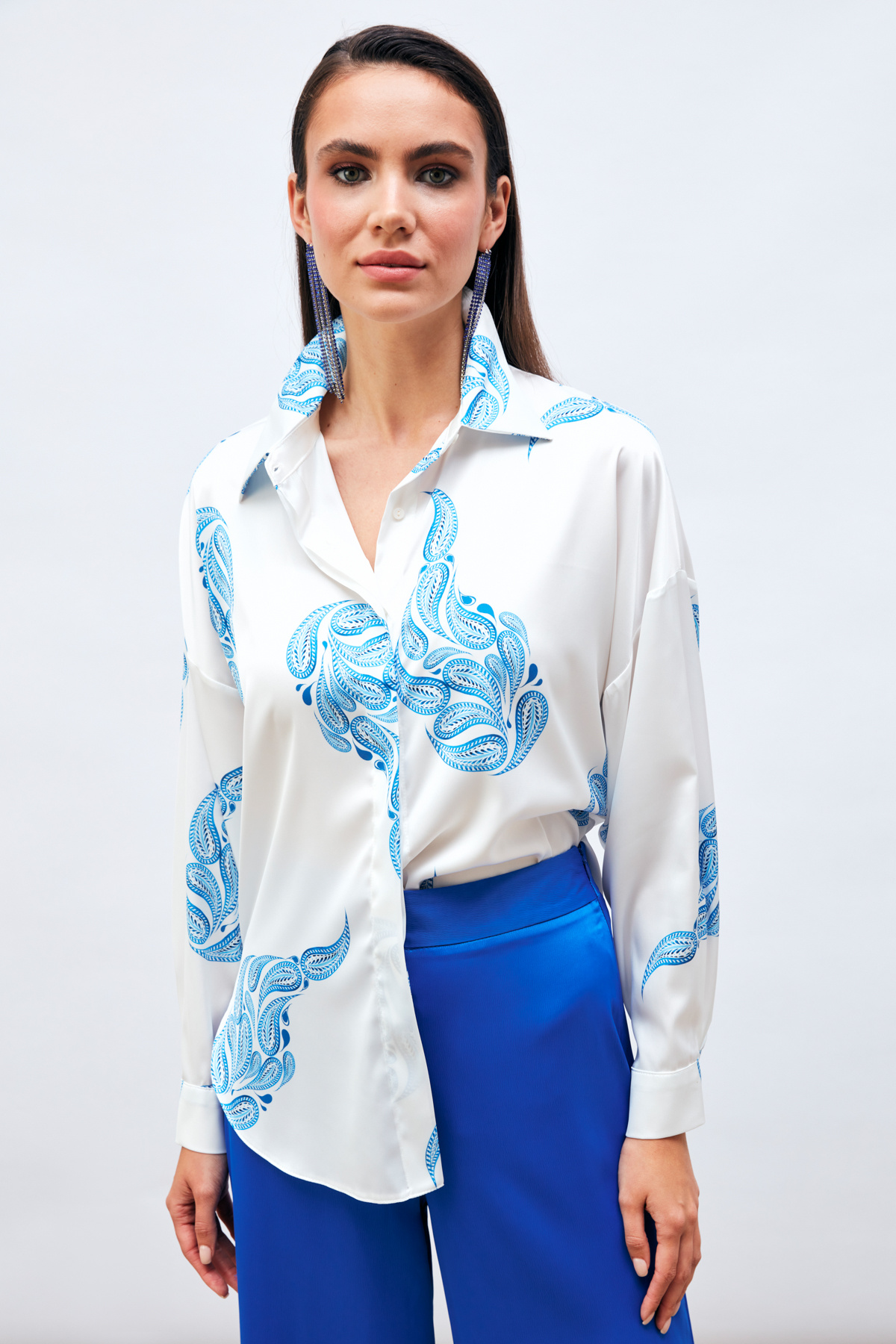 Desenli Salaş Gömlek - MAVİ