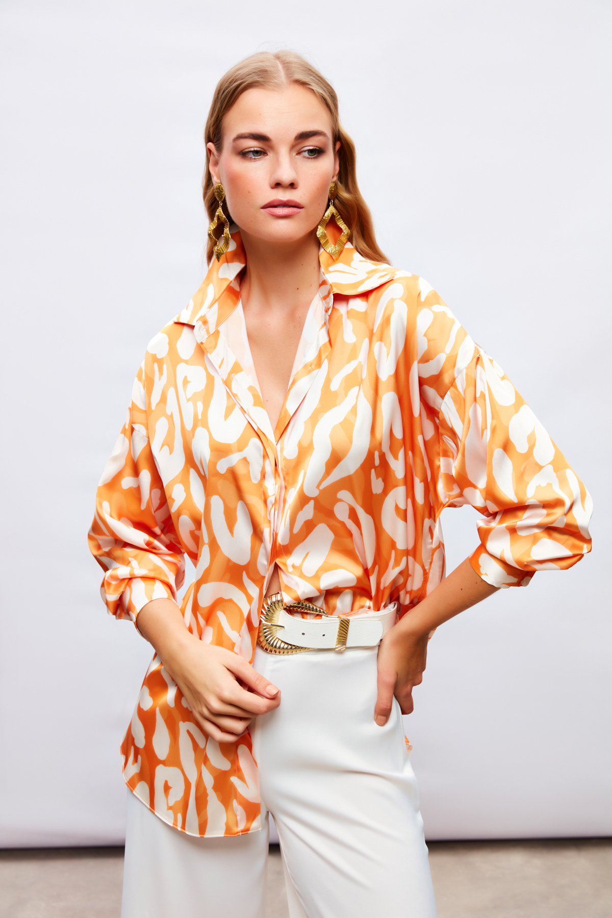 Desenli Salaş Gömlek - ORANJ