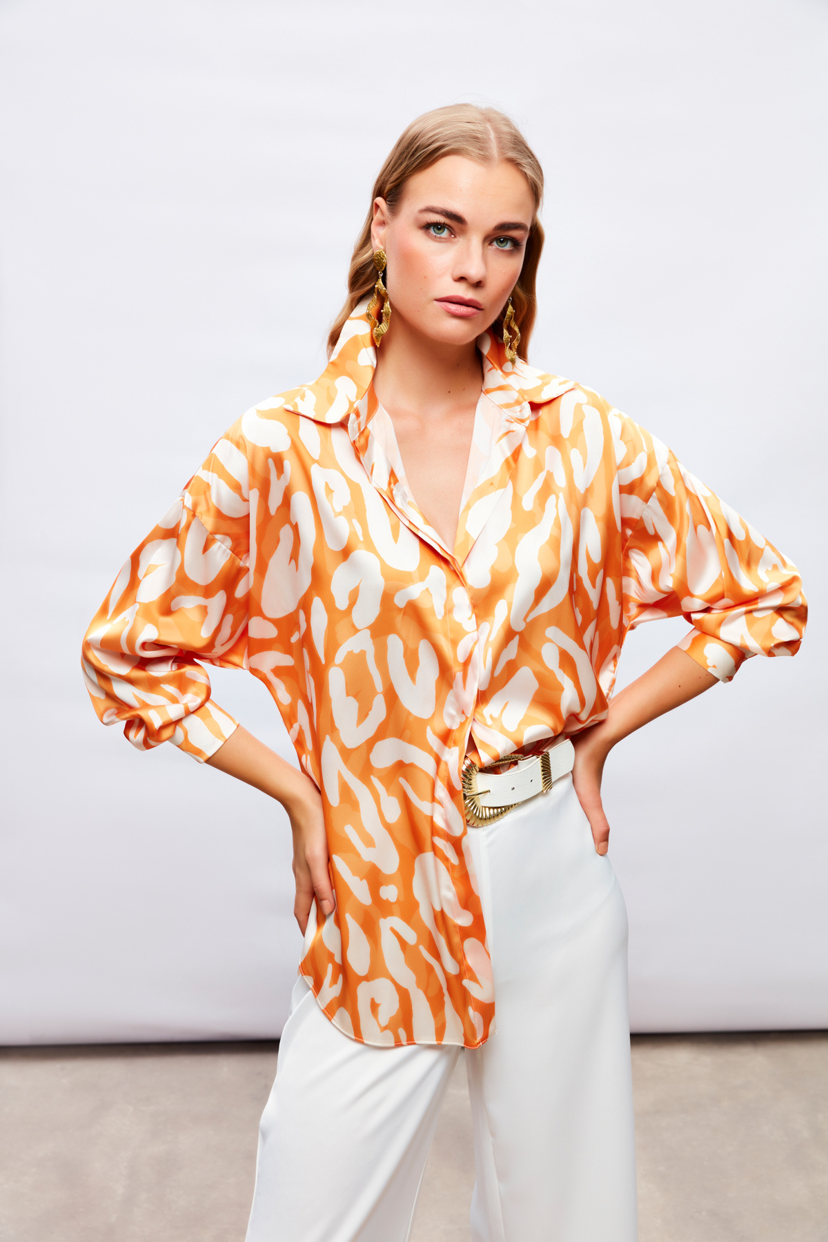 Desenli Salaş Gömlek - ORANJ