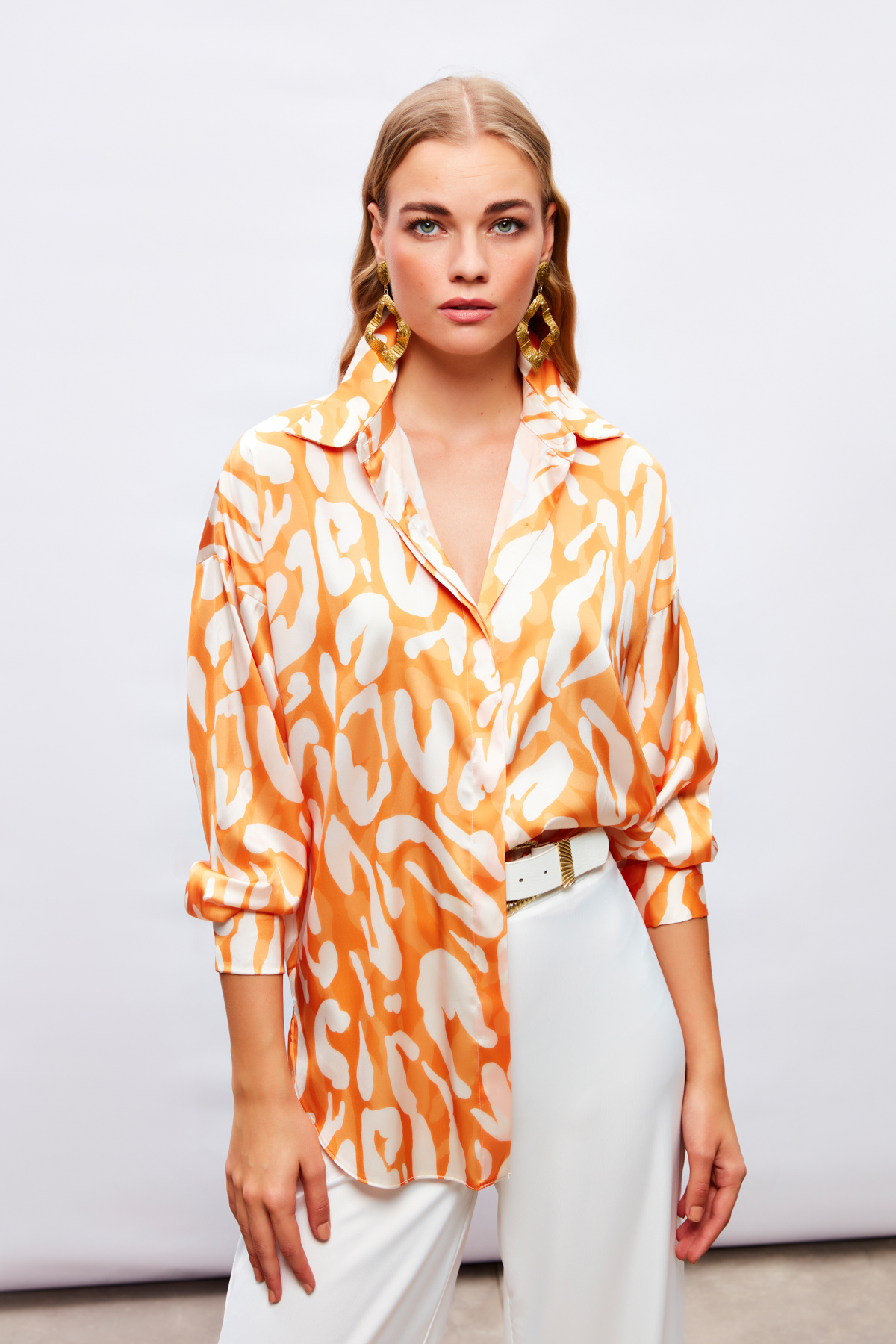 Desenli Salaş Gömlek - ORANJ