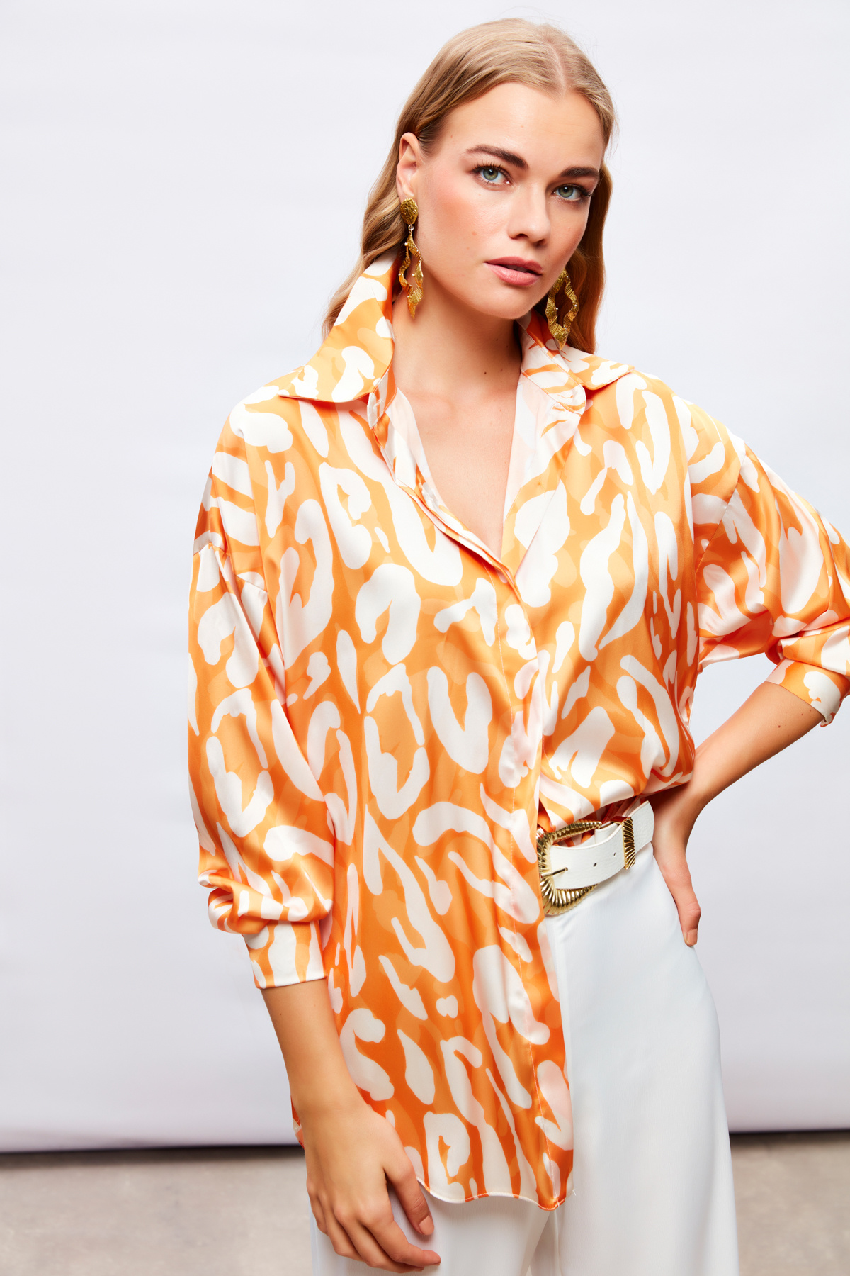 Desenli Salaş Gömlek - ORANJ