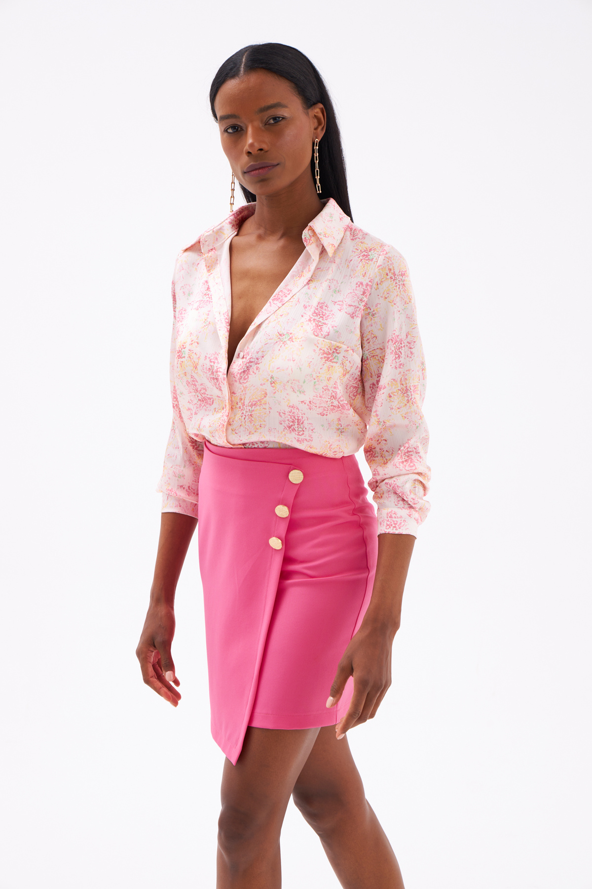 Desenli Salaş Gömlek - PUDRA