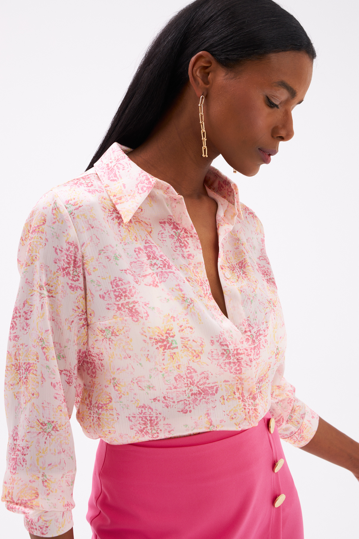 Desenli Salaş Gömlek - PUDRA