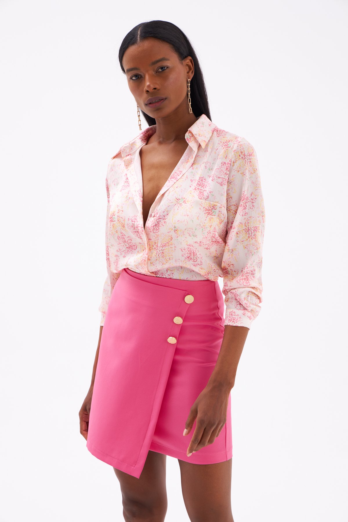 Desenli Salaş Gömlek - PUDRA