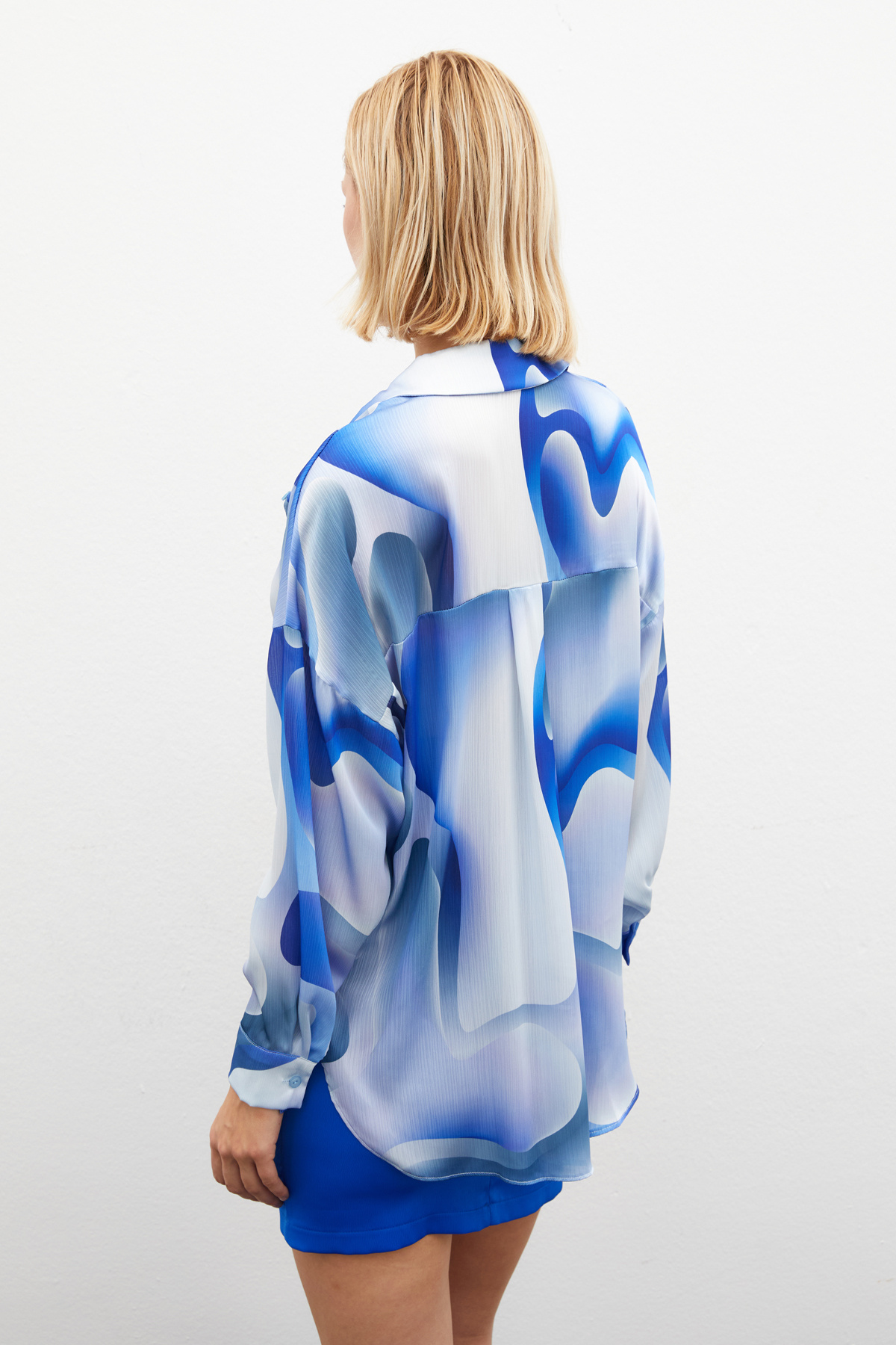 Desenli Salaş Gömlek - SAX MAVİ