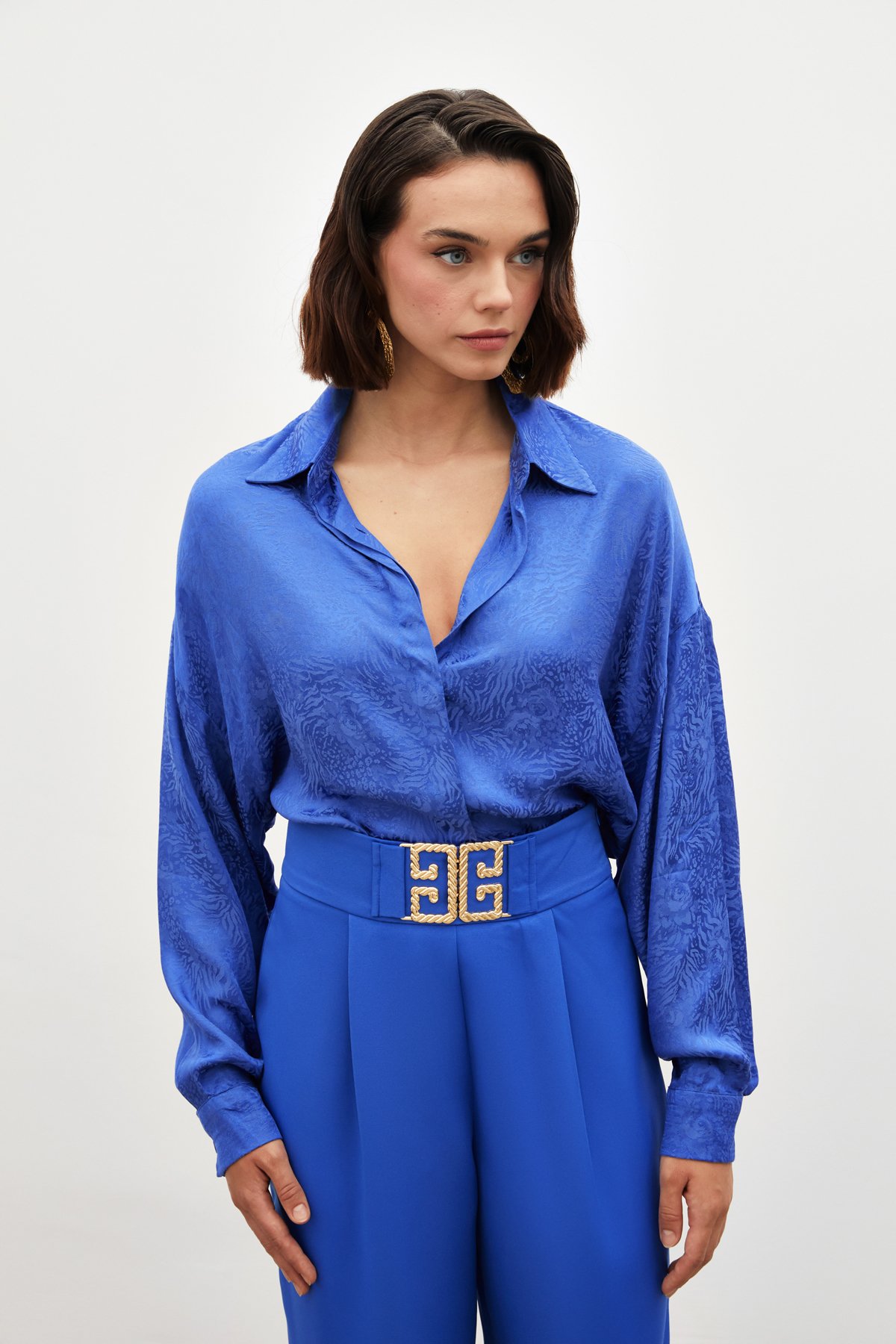 Desenli Salaş Gömlek - SAX MAVİ