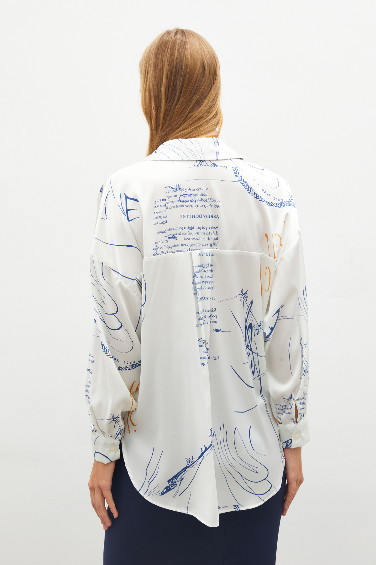 Desenli Salaş Gömlek - SAX MAVİ