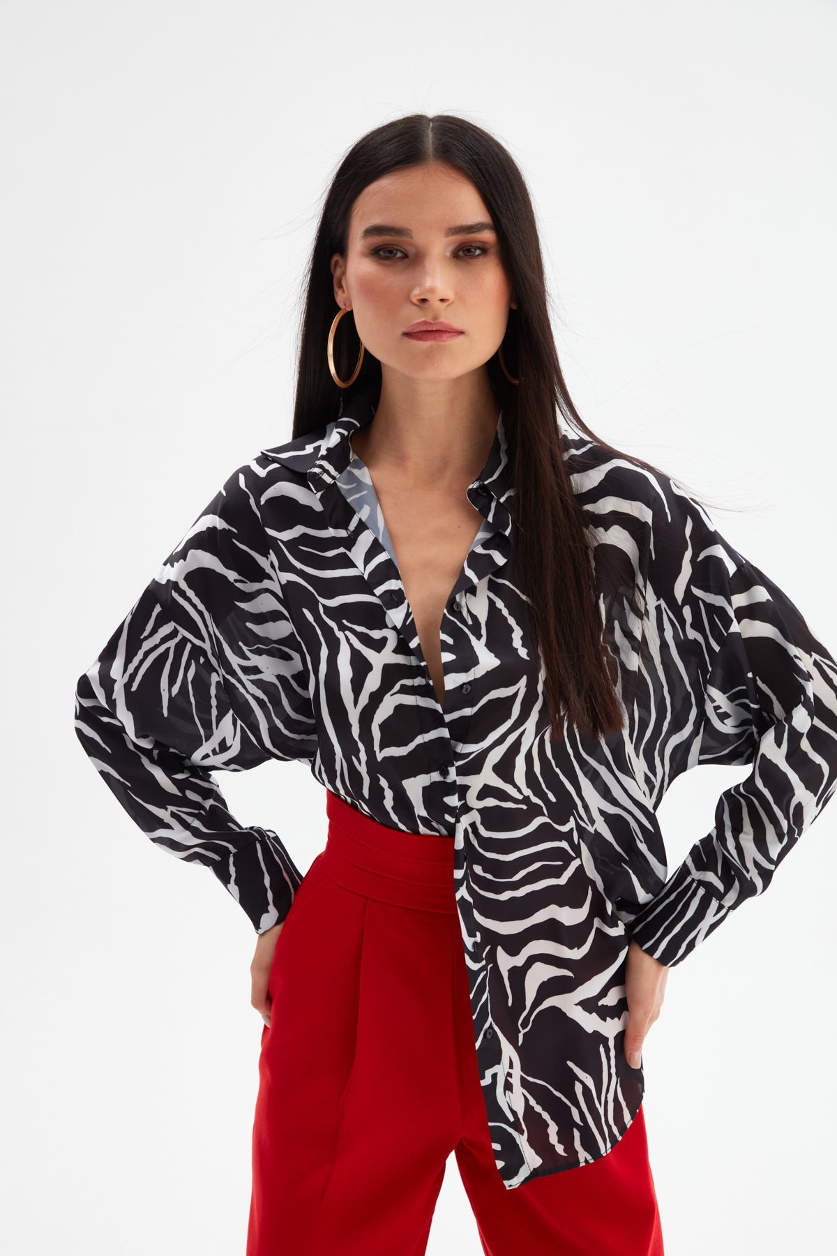 Patterned Loose Shirt - BLACK