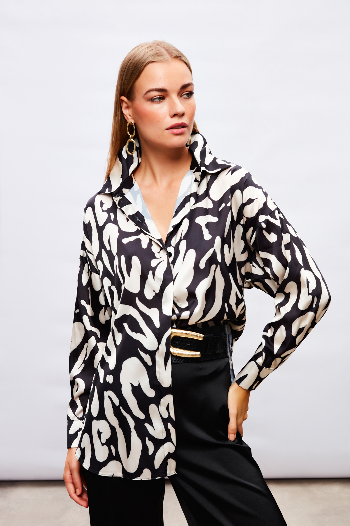 Desenli Salaş Gömlek - SİYAH