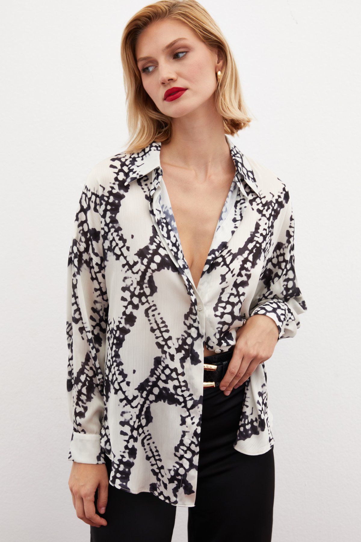 Desenli Salaş Gömlek - SİYAH