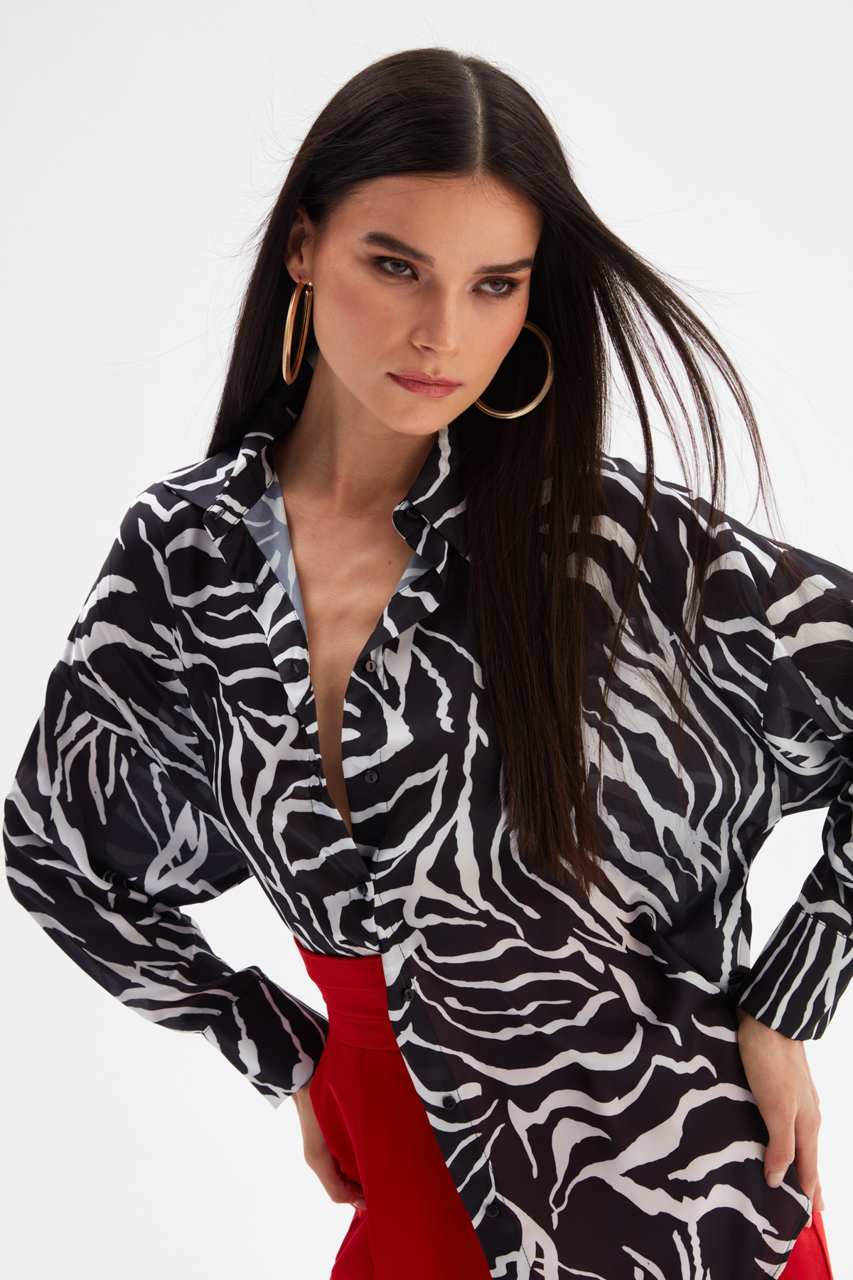 Patterned Loose Shirt - BLACK
