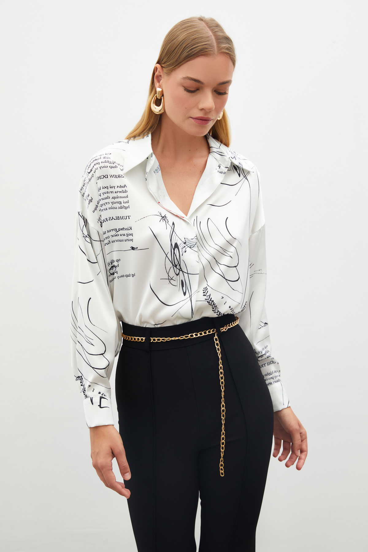 Desenli Salaş Gömlek - SİYAH