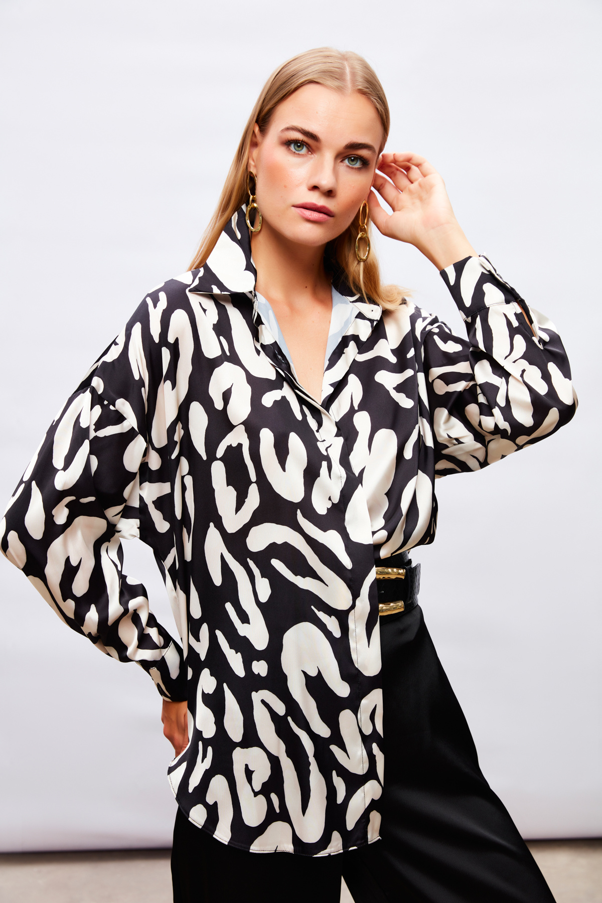 Desenli Salaş Gömlek - SİYAH