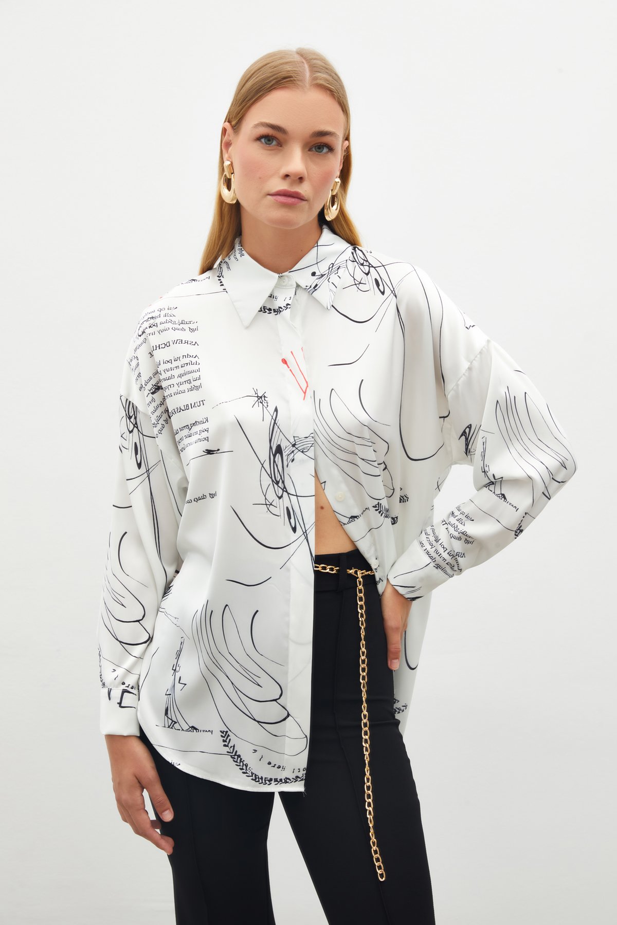 Desenli Salaş Gömlek - SİYAH