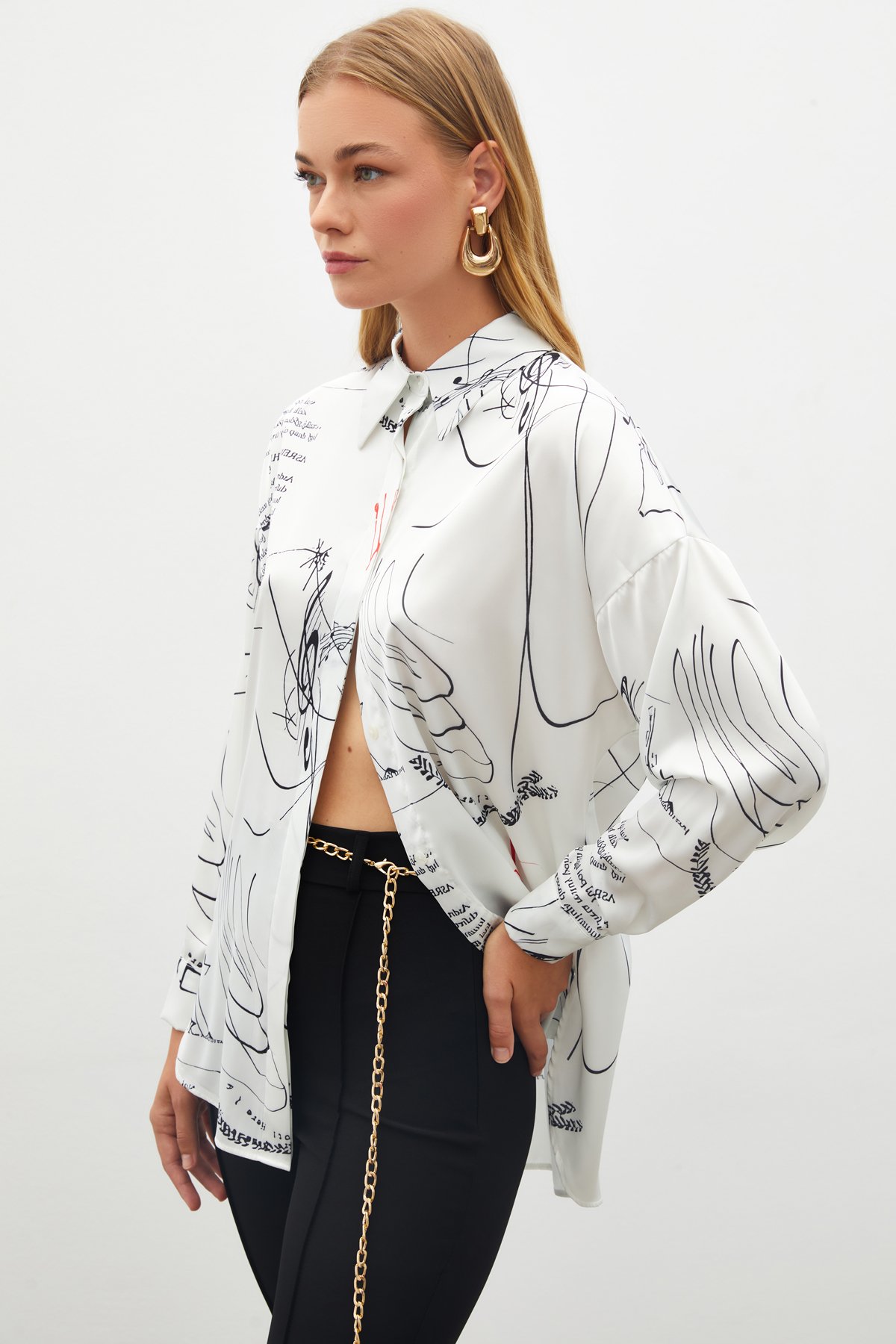 Desenli Salaş Gömlek - SİYAH