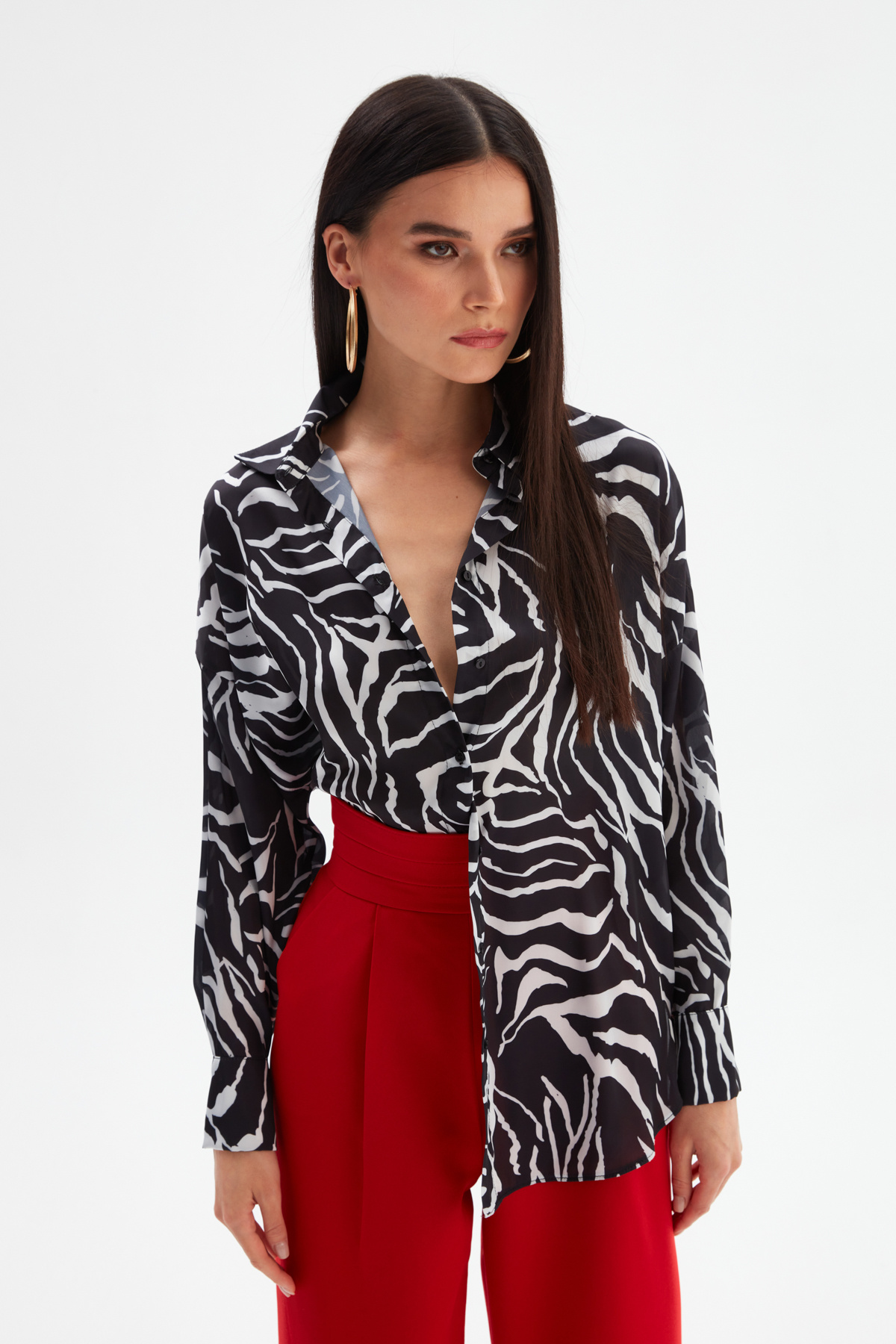 Patterned Loose Shirt - BLACK