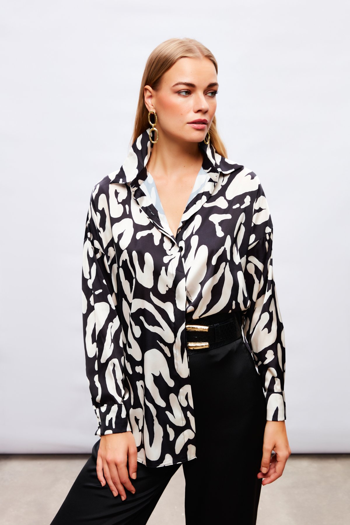 Desenli Salaş Gömlek - SİYAH