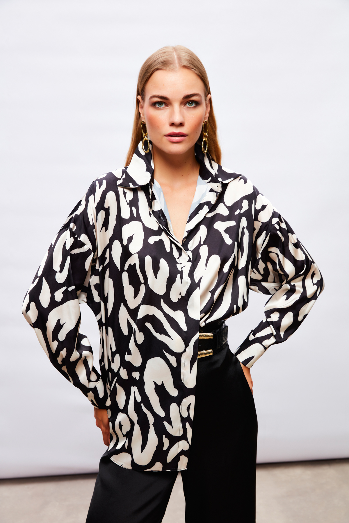 Desenli Salaş Gömlek - SİYAH