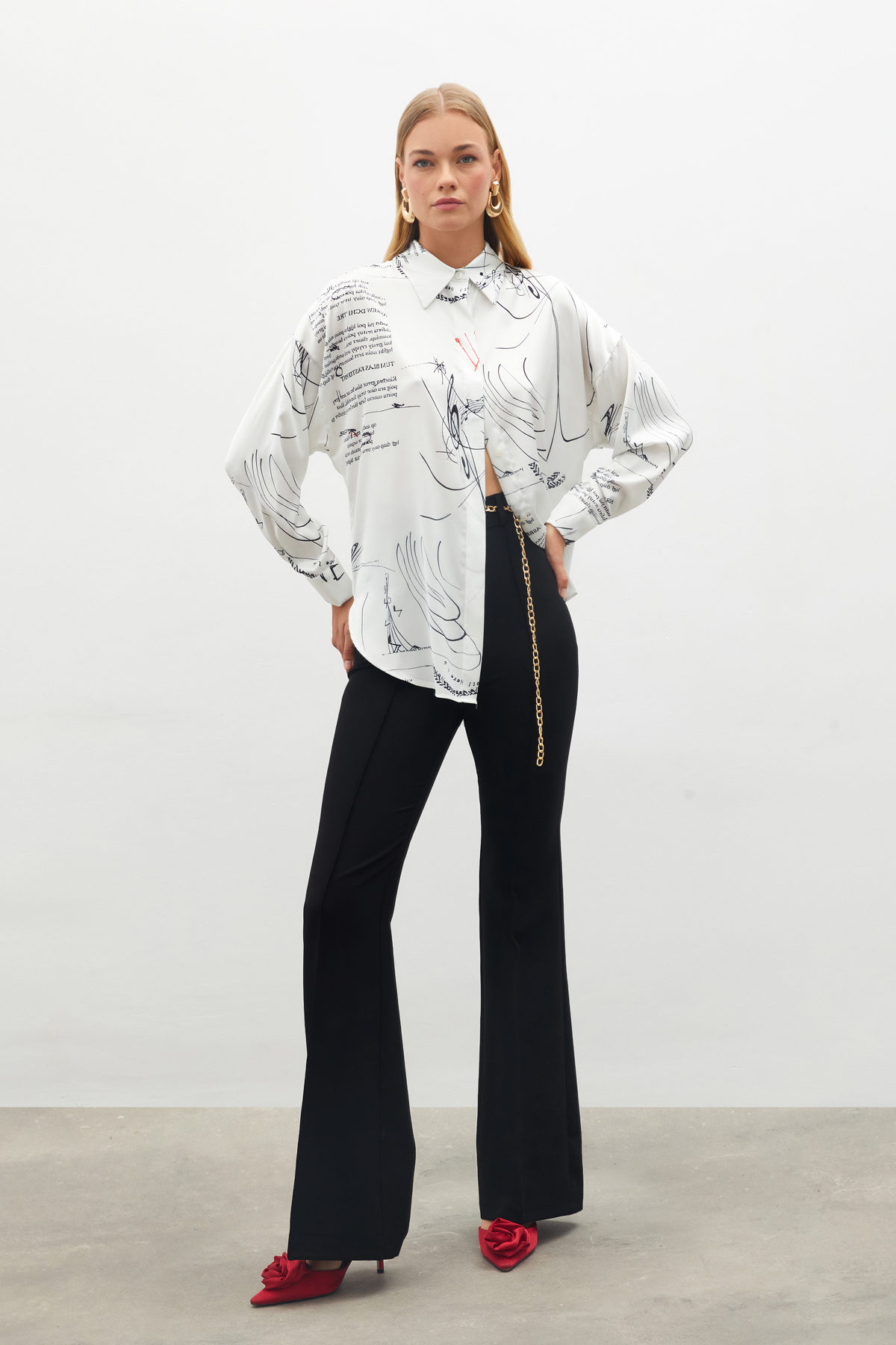 Desenli Salaş Gömlek - SİYAH