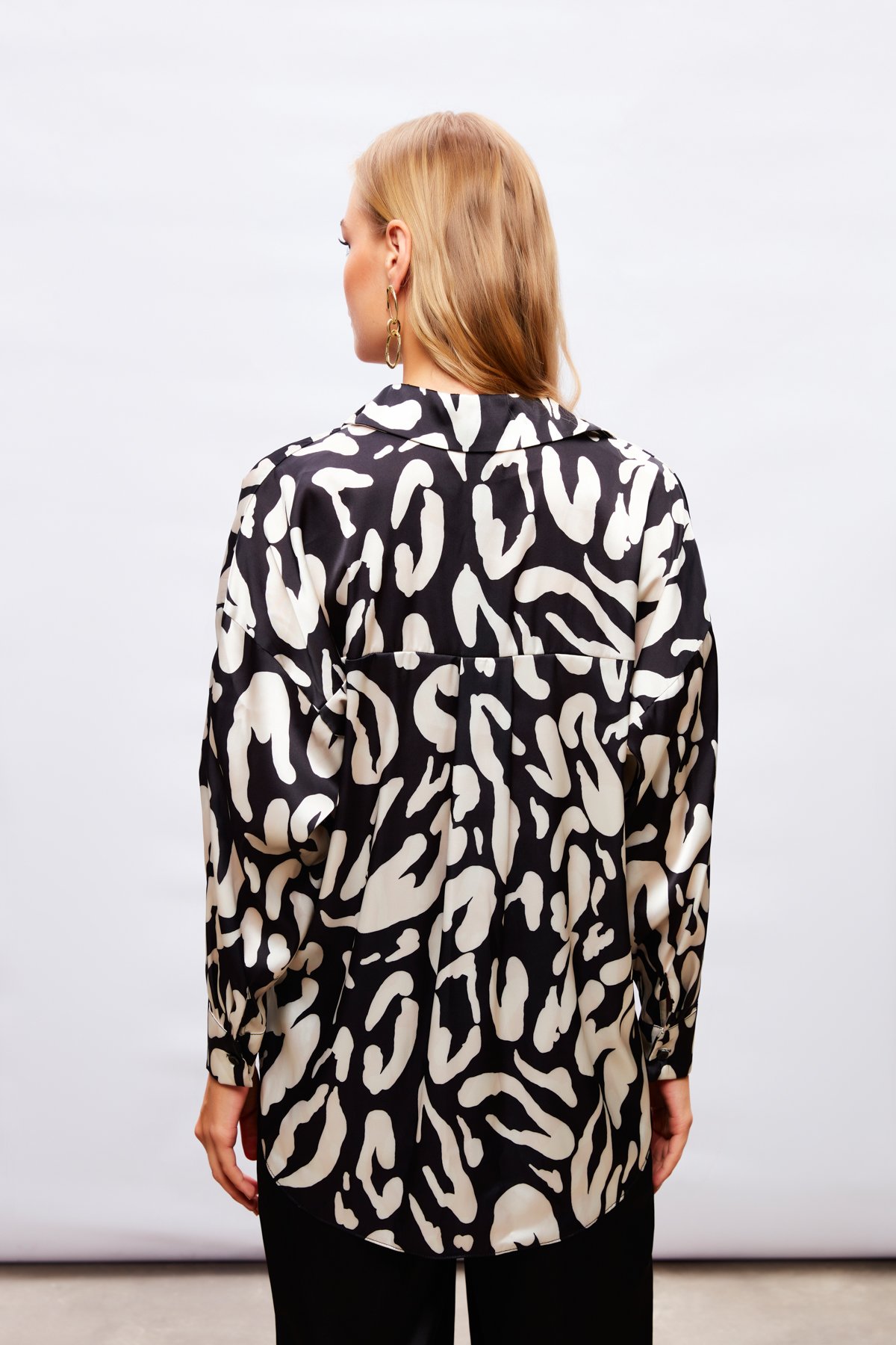 Desenli Salaş Gömlek - SİYAH