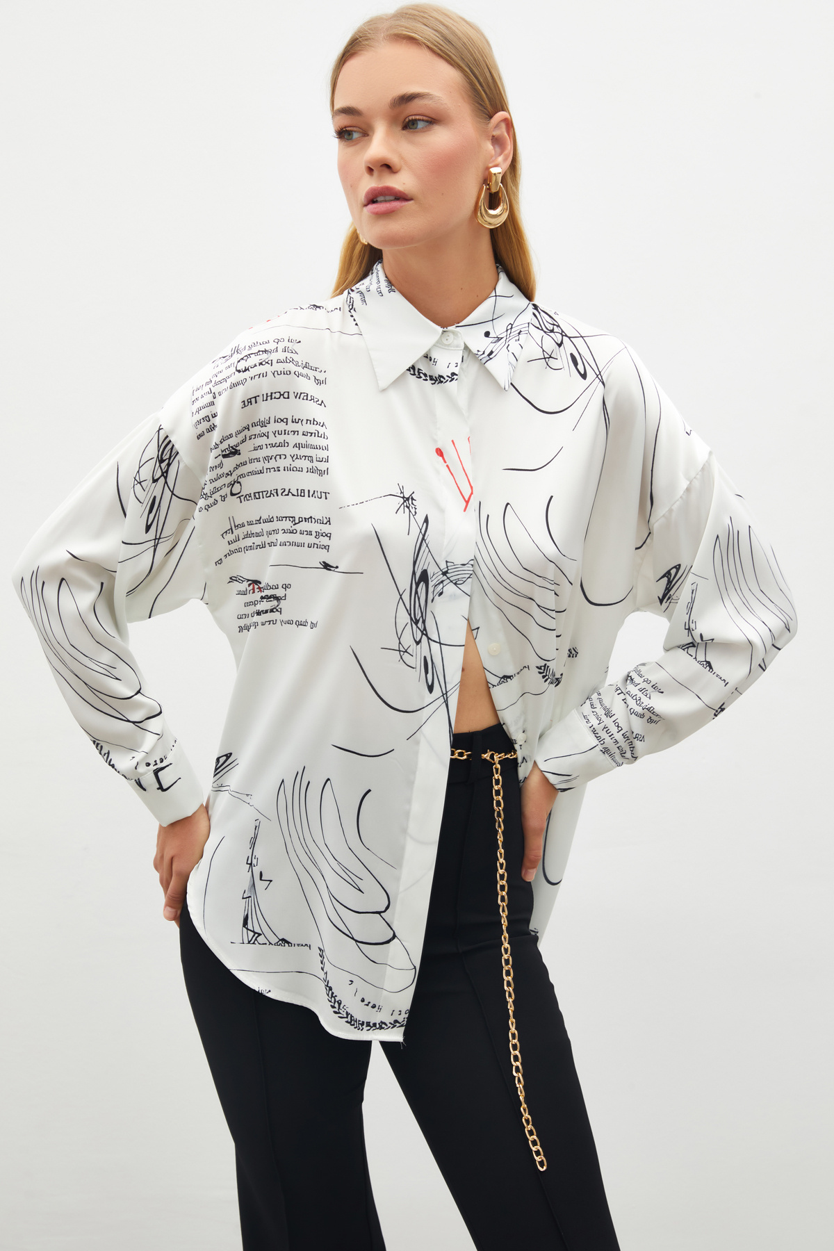 Desenli Salaş Gömlek - SİYAH